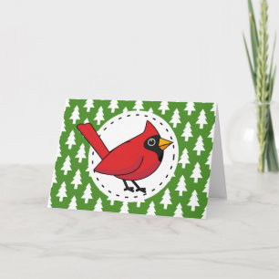 Tarjeta Cardenal Rojo de Dibujos Animados sobre Patrón de