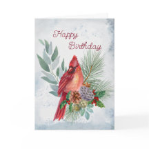 Cardenal Rojo de Navidad Acuarela Floral Cumpleaño