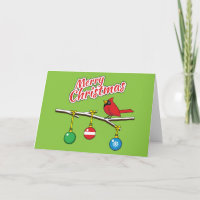 Cardenal Rojo en Rama Desnuda de Navidad - Feliz N
