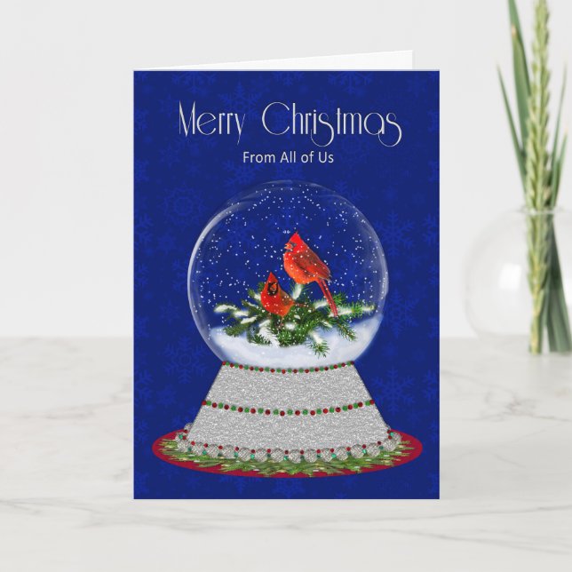 Tarjeta Cardenal rojo Navidades Nieve-Globe, de todos noso (Anverso)