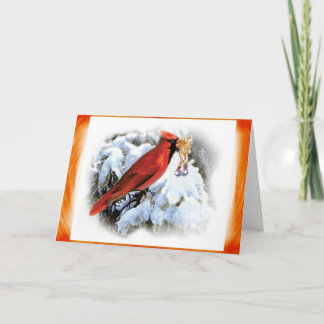Tarjeta Cardenal rojo vintage en la nieve pensando en tu c