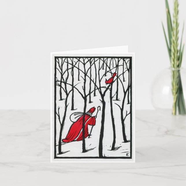 Tarjeta Cardenal Woodcut y San Nick (Anverso)