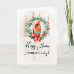 Tarjeta Cardenal Wreath de aniversario de feriado con puer