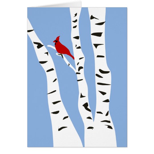 Tarjeta Cardenal y abedul del invierno