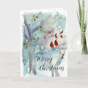 Tarjeta Cardenales de navidad de feriado de invierno acuar