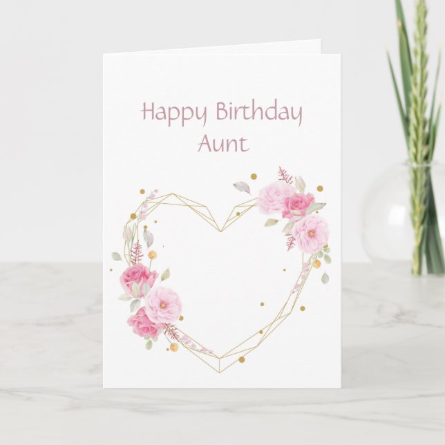 Tarjeta cardíaca de corazón rosada de tía cumpleañ (Anverso)