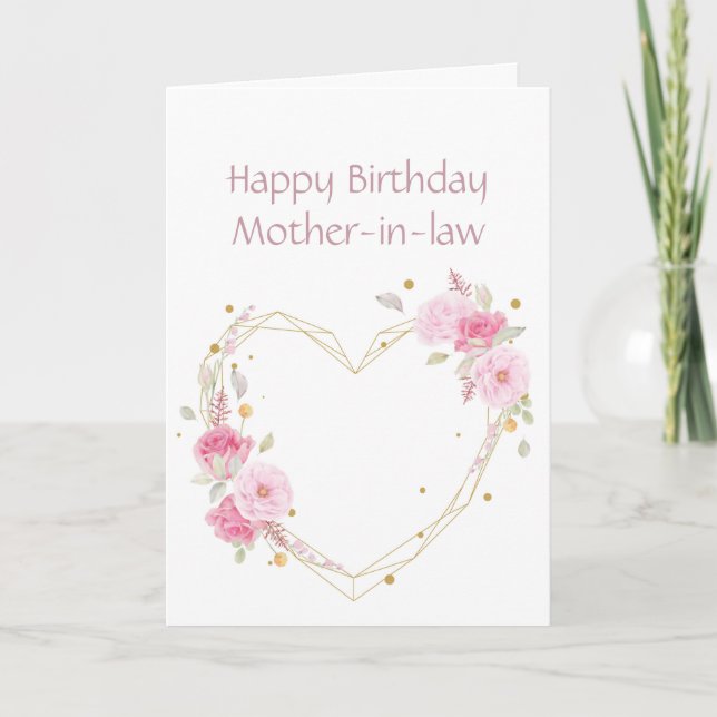 Tarjeta cardíaca de flor rosa para suegra de cumpl (Anverso)