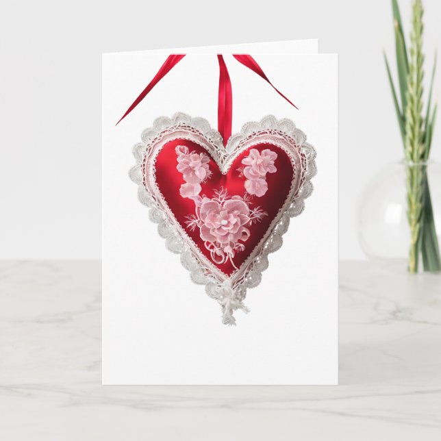 Tarjeta cardíaca El día de San Valentín de encaje  (Anverso)