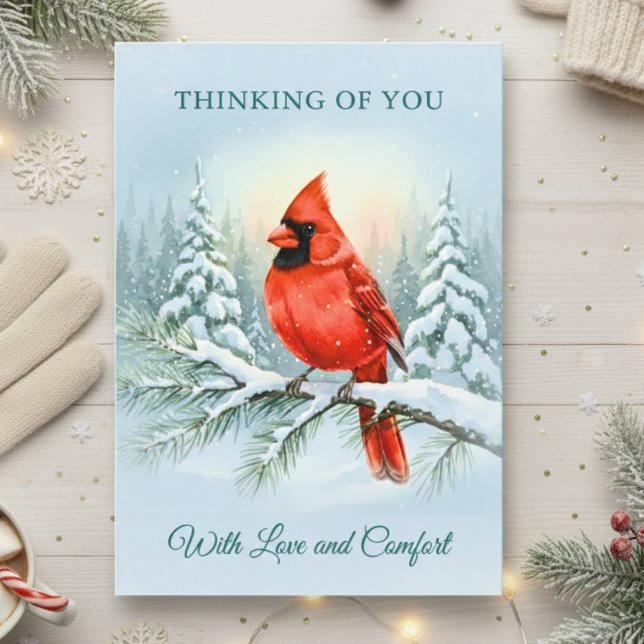 Tarjeta Cardinal Watercolor Christmas Sympathy Remembrance (Watercolor Cardinal Winter Sympathy Remembrance Card)