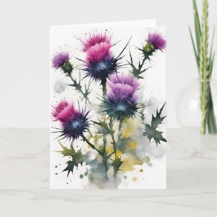 Tarjeta Cardo - Flores de acuarela