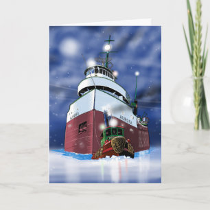 Tarjeta Carguero de Navidad y remolcador