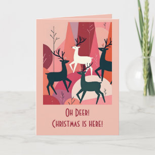 Tarjeta Caribú de Navidad Rosa Kitsch Moderno de Medianos