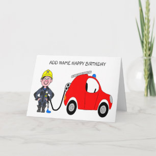 Tarjeta Caricatura de bomberos sosteniendo su manguera