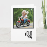 Caricatura de cumpleaños viejo en motocicleta