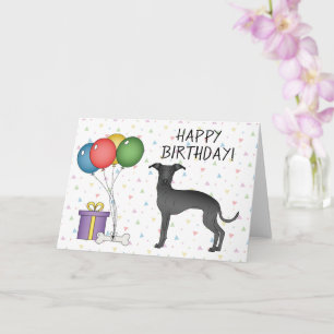 Tarjeta Caricatura de Greyhound italiano negro Perro feliz