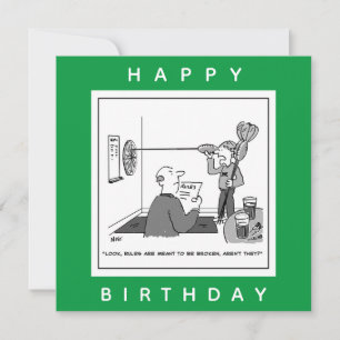 Tarjeta Caricatura de hombre haciendo trampa en dardos