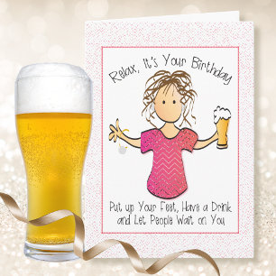 Tarjeta Caricatura femenina divertida Sassy Snarky Beer Cu