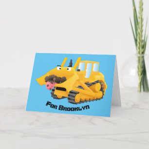 Tarjeta Caricatura graciosa amarilla con bulldozer