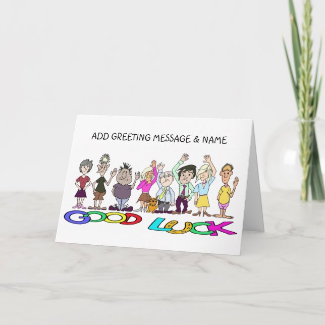 Tarjeta Caricaturas de personas que dicen adiós (Anverso)