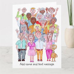 Tarjeta Caricaturas de personas tristes saludando