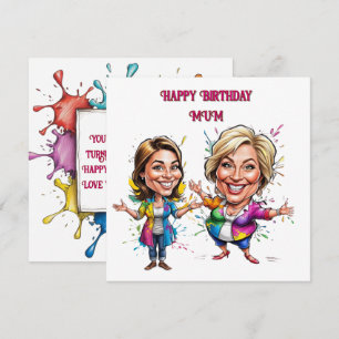 Tarjeta Caricaturas divertidas de cumpleaños para hija y m