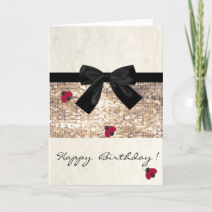 Tarjeta Cariñosas Mariquitas Femeninas,Lentejuelas,Lazo ,T