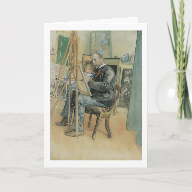 Tarjeta Carl Larsson que pinta con su hija (Anverso)