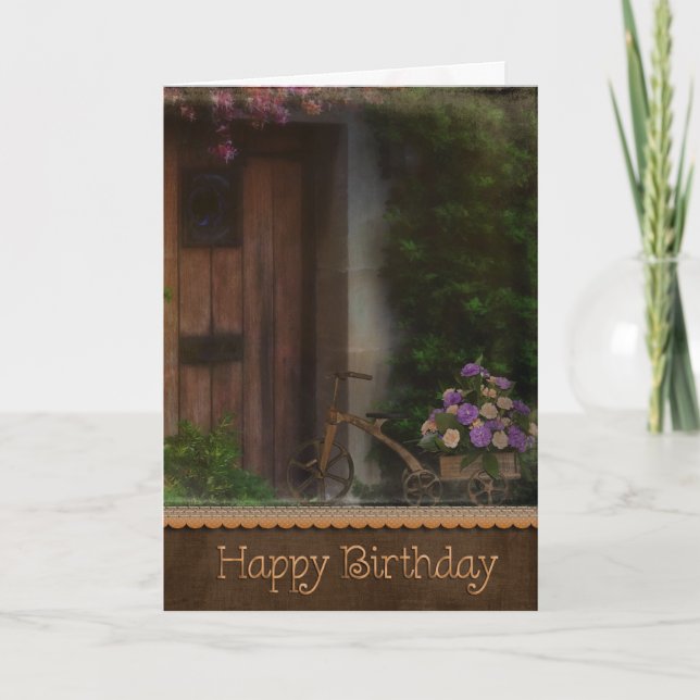 Tarjeta Carnaciones de cumpleaños con triciclo (Anverso)