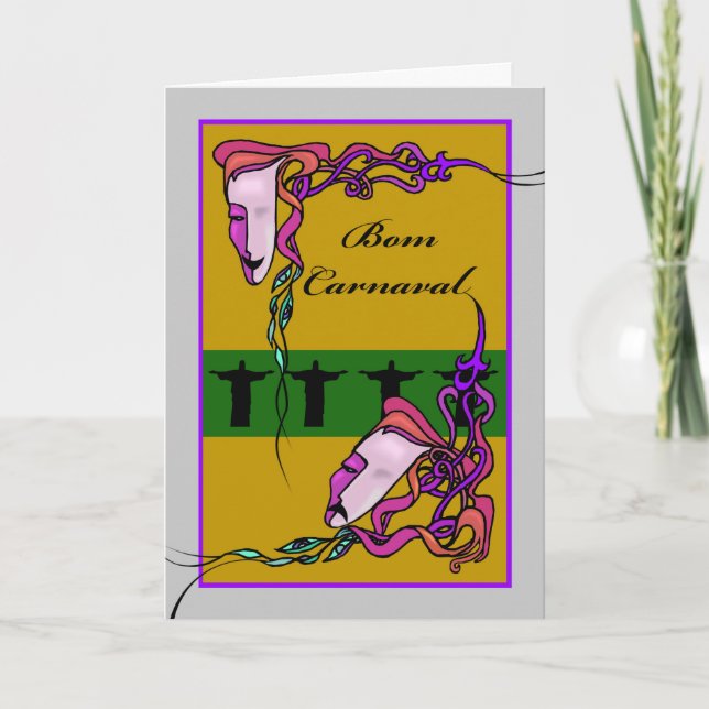 Tarjeta Carnaval de Bom, carnaval feliz en portugués, másc (Anverso)