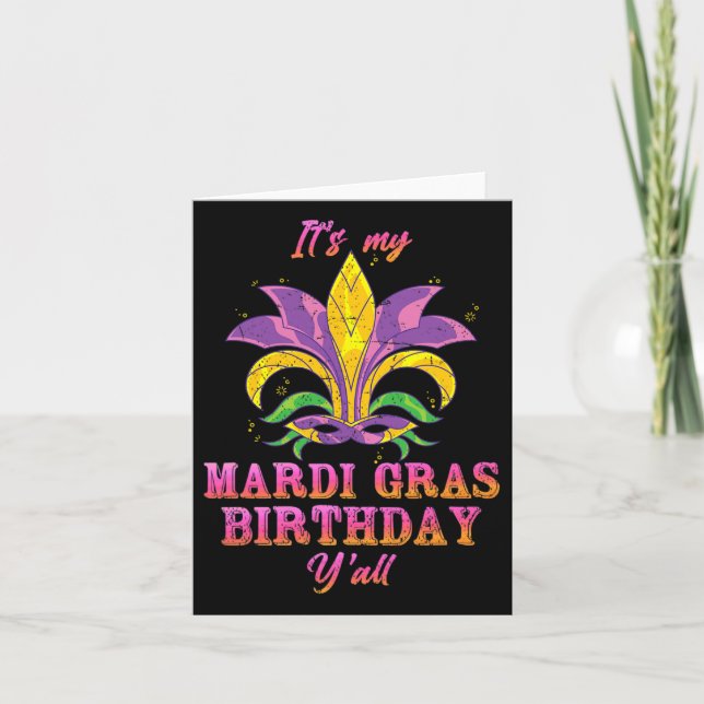 Tarjeta Carnaval es mi cumpleaños mardi gras (Anverso)