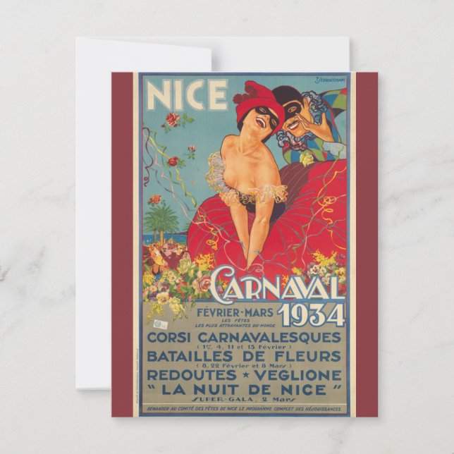 Tarjeta Carnaval francés vintage de Niza 1934 (Anverso)