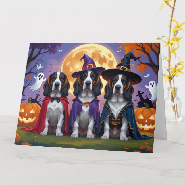 Tarjeta Carne de calabaza de perro de cola azul Halloween  (flor amarilla)