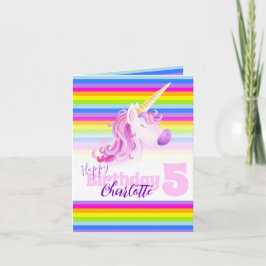 Tarjeta Carné de cumpleaños 5.º arco iris de Unicornio