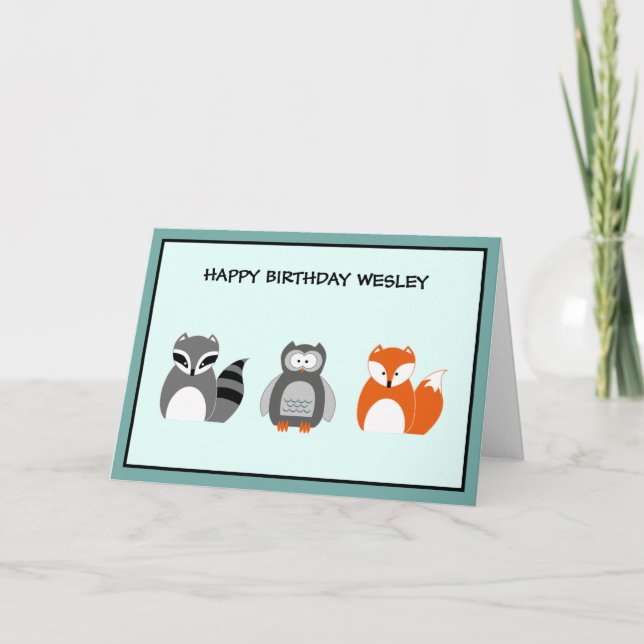 Tarjeta Carné de cumpleaños de los animales de Woodland (Anverso)