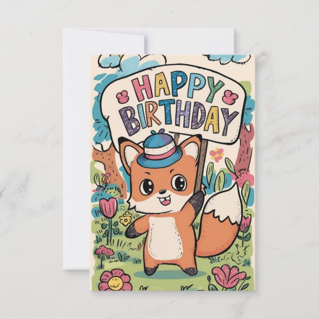 Tarjeta Carné de cumpleaños Fox con encantadores deseos (Anverso)