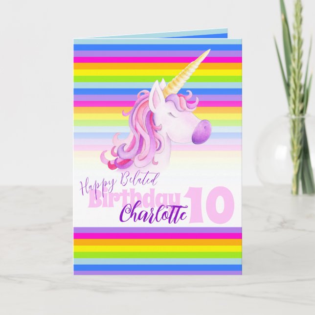 Tarjeta Carné de cumpleaños número 10 de Unicorn con arco  (Anverso)