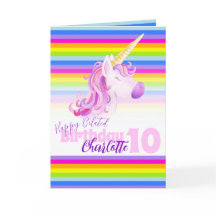 Carné de cumpleaños número 10 de Unicorn con arco