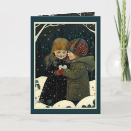 Tarjeta Carné de San Valentín de noche de invierno y chica