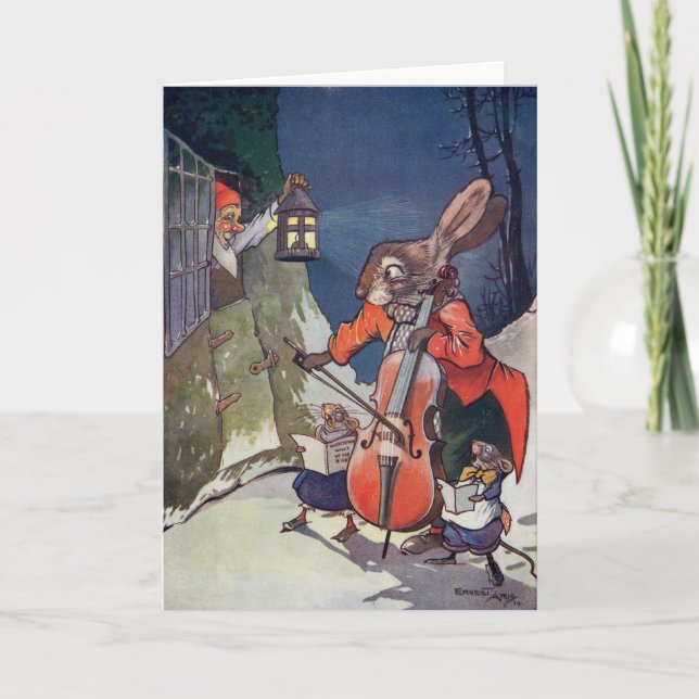 Tarjeta Caroling Animals Vintage Christmas Greet Card (Anverso)