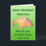 Tarjeta Carp Fish Birthday card<br><div class="desc">There is a magnificent carp on this card,  making it perfect for all anglers. You can add the name of the recipient to make this card extra personal.</div>
