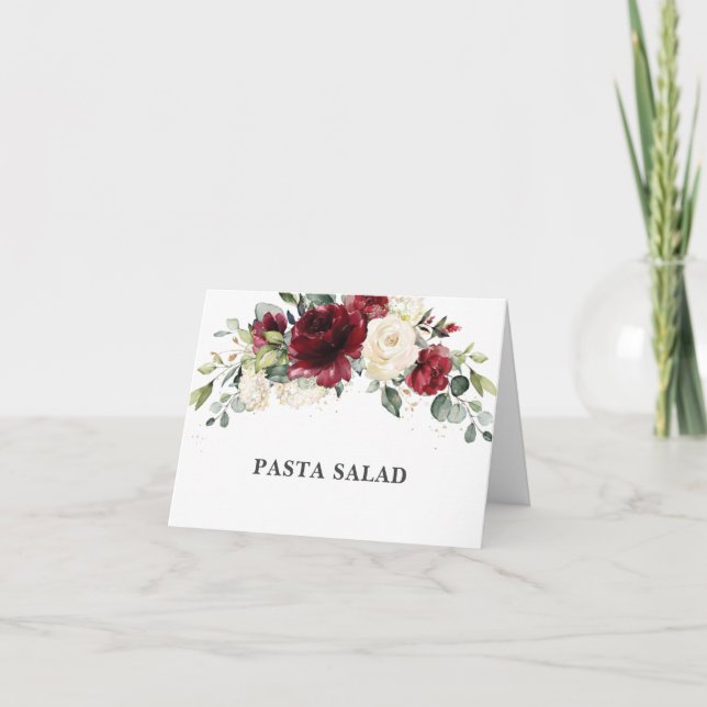 Tarjeta Carpa de comida de boda floral de Borgoña rústica  (Anverso)