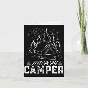 Tarjeta Carpa feliz retro tienda de campaña bosque de pino