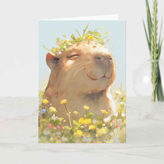 Tarjeta Carpincho Flower Power (Anverso)