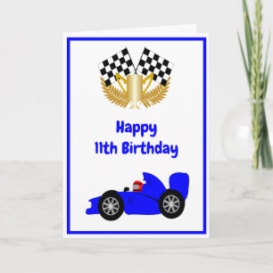 Tarjeta Carreras Azul auto personalizado 11º cumpleaños
