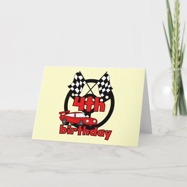 Tarjeta Carreras de coches 4ª camisetas de cumpleaños y re (Anverso)