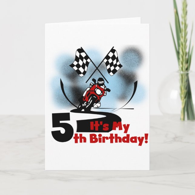 Tarjeta Carreras de motocicletas 5 cumpleaños (Anverso)