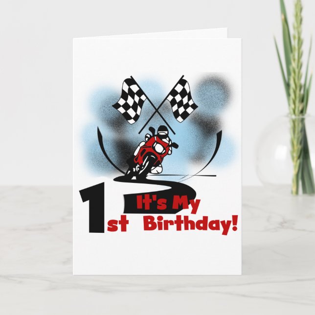 Tarjeta Carreras de motocicletas Primer cumpleaños camiset (Anverso)