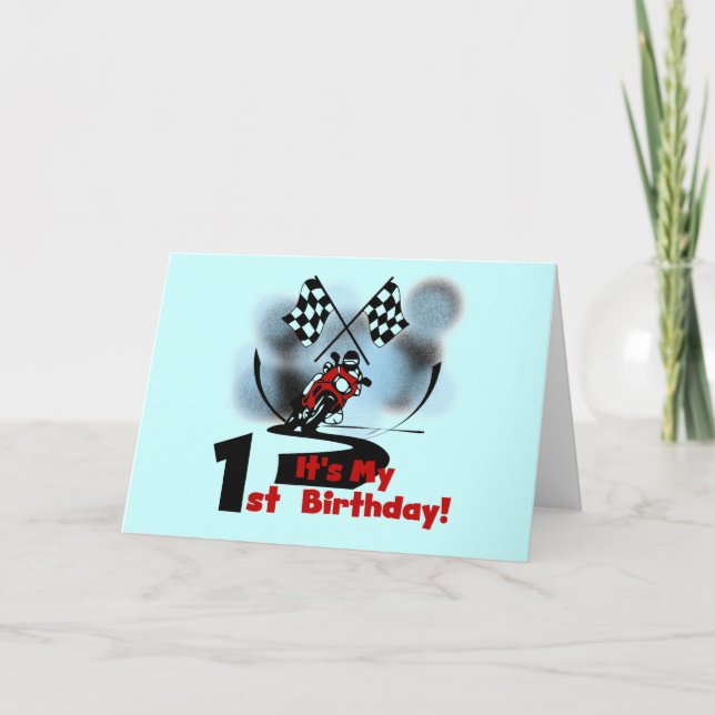 Tarjeta Carreras de motocicletas Primer cumpleaños camiset (Anverso)
