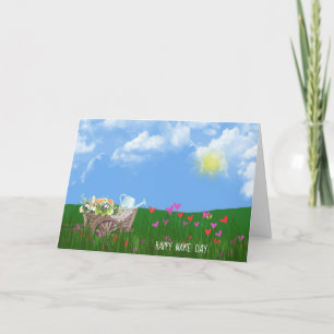 Tarjeta carretilla antigua con flores Nombre Día