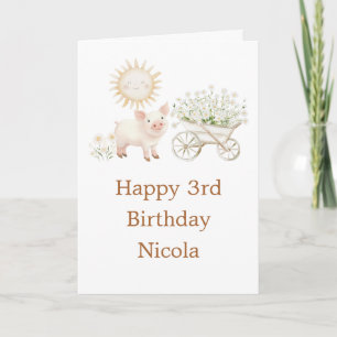 Tarjeta Carretilla de cerdo linda Cumpleaños